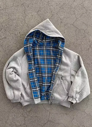 Veste/gilet/hoodie zip y2k style grunge vintage gris réversible en bleu avec rayure/Taille L, marque: y2k, état: Neuf avec étiquette, taille: L, 58,00 €, 61,60 € Protection acheteurs incluse