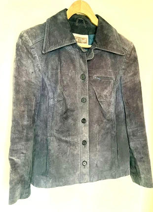 Vintage Gil Bret navy faded suede leather jacket - size UK8-10, brand: Jil BRET, condition: Satisfactory, size: S / 8, £25.00, £26.95 includes Buyer Protection