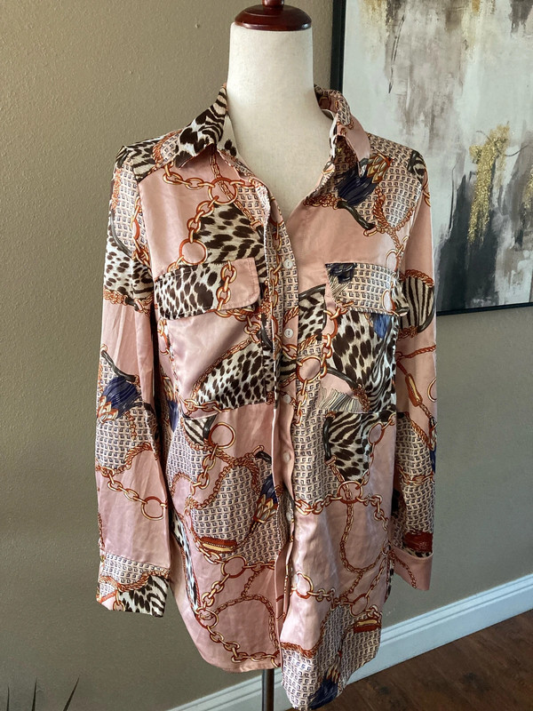 Chain and animal print button down top 1