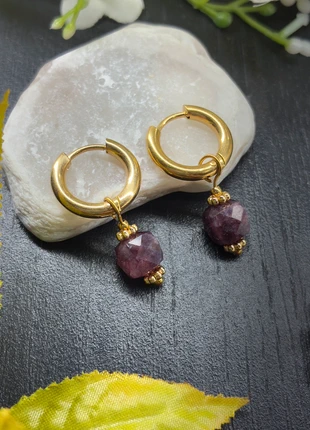 Boucle d’oreille en acier inoxydable et pierre grenat, état: Très bon état, 10,00 €, 11,20 € Protection acheteurs (Pro) incluse