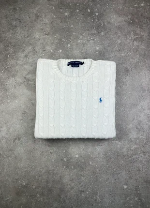 Pull Col Rond Tressé Torsadé Polo Ralph Lauren Taille M Blanc Logo Brodé Bleu 100% Coton #R32, marca: Ralph Lauren, estado: Muy bueno, tamaño: M / 38 / 10, 60,00 €, 63,70 € Protección al comprador Pro incluida