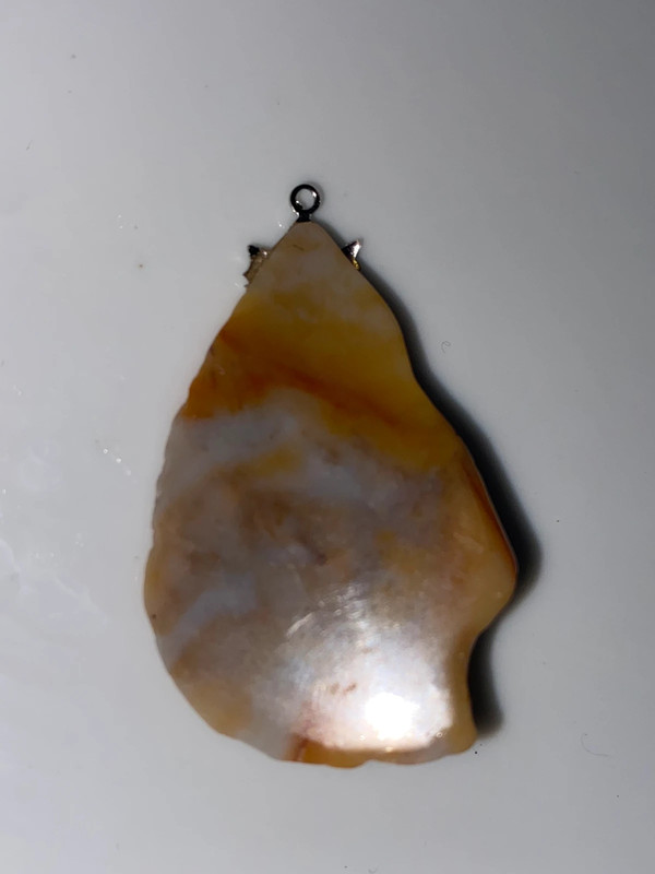 Vintage silvertone metal hangin  pendant gemstone/carnelian brown white 5