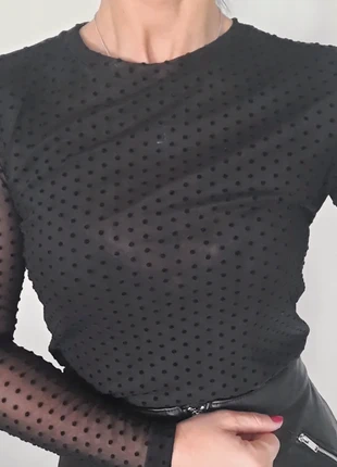 Top manga larga de gasa con puntos de terciopelo bordados, marque: Mango, état: Très bon état, taille: XS / 34 / 6, 6,00 €, 7,00 € Protection acheteurs incluse