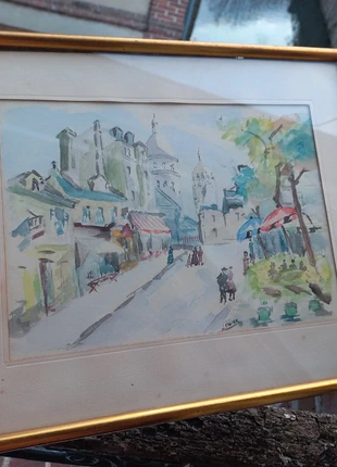 Jolie Aquarelle ancienne encadrée, scène de rue charmante, condition: Good, €32.00, €34.30 includes Buyer Protection