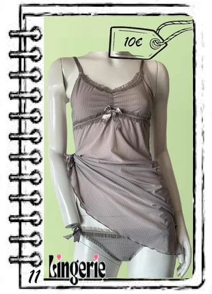 Nuisette fluide avec slip assorti "Vintage", tissu rayé avec dentelle, brand: Vintage Dressing, condition: Very good, size: S / 36 / 8, €10.00, €11.20 includes Buyer Protection