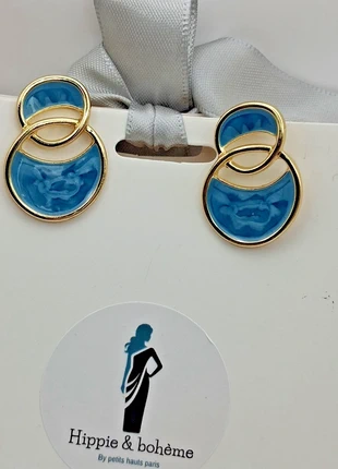 boucles d'oreilles en laiton dorées a l'or fin + émail bleu ciel 3 x 2 cm, brand: Des Petits Hauts, condition: Very good, €11.50, €12.78 includes Buyer Protection