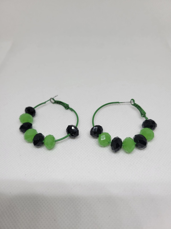 Green & Black Bead Loop Earrings 1