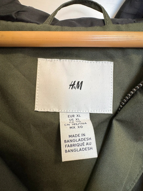 H&M Army Green Hooded Jacket: Button and Zipper 4