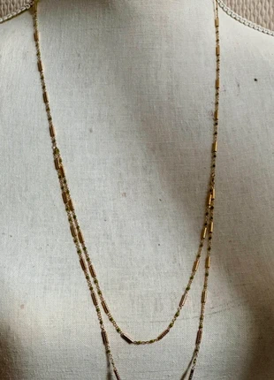 Collier sautoir double réglable acier inoxydable or perles kaki, marca: Petit Créateur, estado: Novo sem etiquetas, €12.00, €13.30 inclui Proteção do Comprador Pro