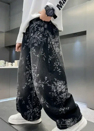 Baggy floral noir et gris style y2k baggy streatwear loose - Taille S #B008, brand: y2k, condition: Very good, size: S, €39.99, €42.69 includes Buyer Protection