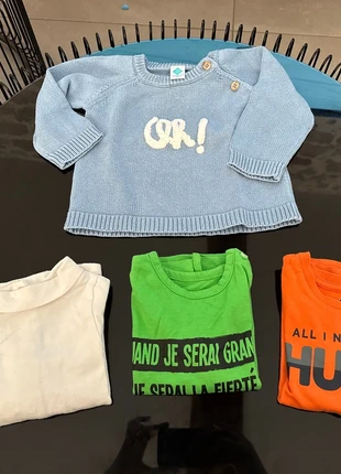 Lot 1 pull + 1 col roulé + 2 t shirt manches longues, marke: 9, zustand: Sehr gut, größe: 6-9 Monate / 68, 2,50 €, 3,33 € inklusive Vinted-Käuferschutz