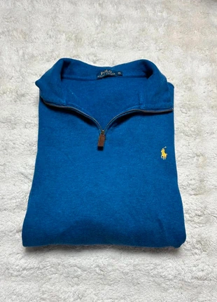 Pull sweat half zip Ralph Lauren couleur bleu logo jaune taille xl en bon état, brand: Ralph Lauren, condition: Good, size: XL, €34.99, €37.44 includes Buyer Protection Pro
