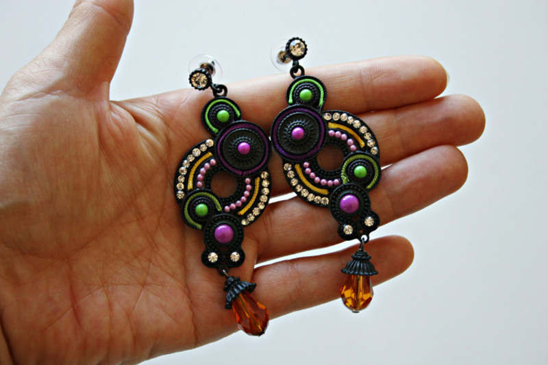Boucles d'oreilles chandeliers pendants cristaux - perles ethnique aztec aztèque design- Neuf 2