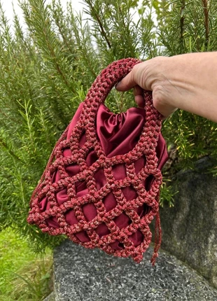Borsa a Rete Crochet Uncinetto Bordeaux con Lurex Oro e Sacchetto Bordeaux 27, marca: Sunwinter Made, estado: Novo sem etiquetas, €25.00, €26.95 inclui Proteção do Comprador