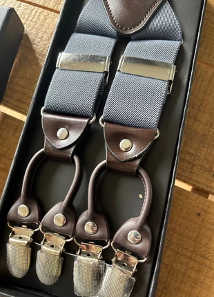 Bretelles homme vintage bleu marine & cuir marron – neuves en boîte, style chic rétro Peaky Blinders, état: Neuf avec étiquette, 18,00 €, 19,60 € Protection acheteurs incluse