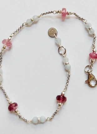 Bracciale in argento 925 con acquamarina, tormalina rosa ed ematite argentata, brand: Argento, condizioni: Nuovo senza cartellino, €19.00, €20.65 include la Protezione acquisti
