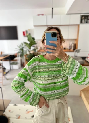 Pull en crochet blanc et vert H&M - Taille XS, brand: H&M, condizioni: Ottime, taglia: XS / IT 38 / EU 34, €4.00, €4.90 include la Protezione acquisti