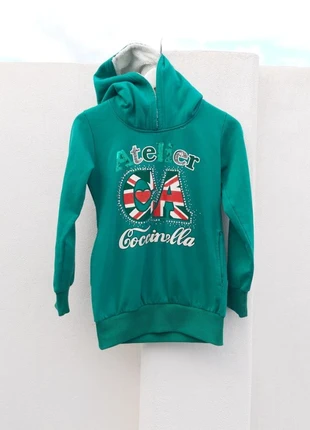 Felpa +cappuccio Sweat à capuche, Sweatshirt cotone verde vert green 7/10 anni years, marque: coccinella atelier, état: Très bon état, taille: 9 ans / 134 cm, 6,99 €, 8,04 € Protection acheteurs incluse