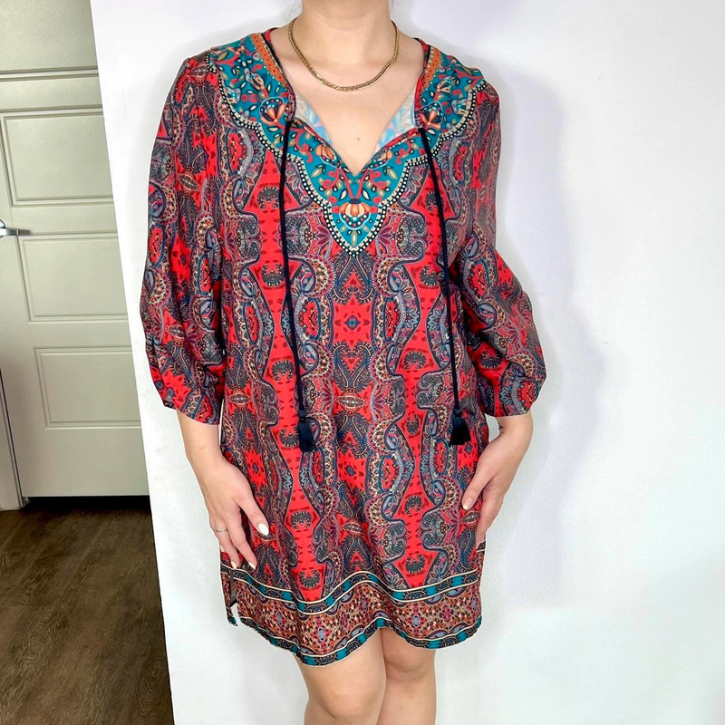 Bohemian Paisley Tunic 3/4 Sleeves Summer Shift Dress 1