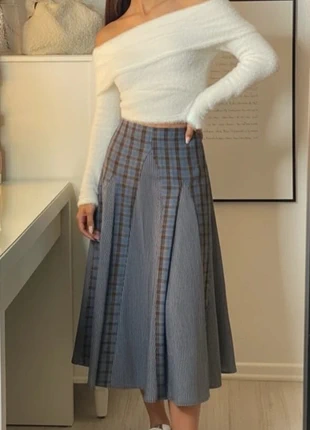 Jupe longue à carreaux et rayures, Bleu gris taille M, marca: Vintage Dressing, estado: Muito bom, tamanho: M / 38 / 10, €59.00, €62.65 inclui Proteção do Comprador Pro