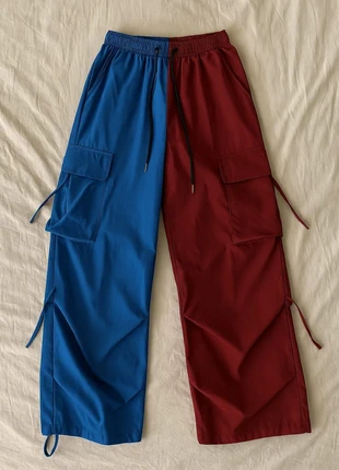 Pantalon cargo bicolore bleu et rouge – style streetwear oversize, brand: sans marque, condition: Very good, size: M / 38 / 10, €49.99, €53.19 includes Buyer Protection