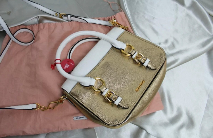 Miu Miu Madras Bicolore Gold & White Cross-Body Bag
