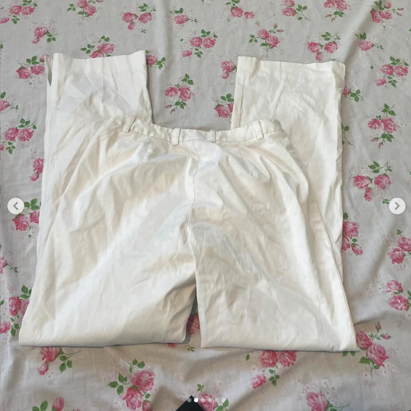 90s Ann Taylor White Mid rise bootcut linen like pants 2