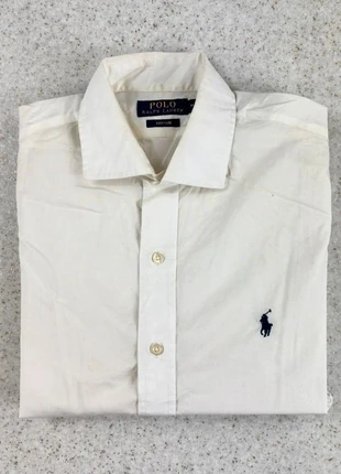 FCC355 - Chemise blanche à col Ralph Lauren logo brodé en coton manches longues M homme old money, brand: Ralph Lauren, condition: Very good, size: M, €35.00, €37.45 includes Buyer Protection Pro