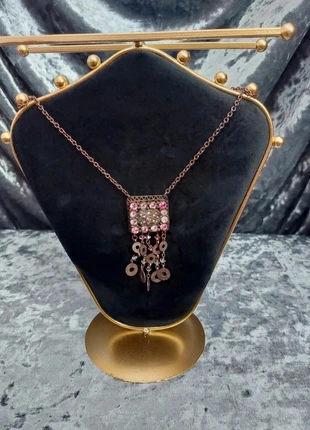Vintage Style Bronze Necklace with Pink Crystals & Dangling Charms – Boho Statement Jewellery, condition: Very good, €5.00, €5.95 includes Buyer Protection