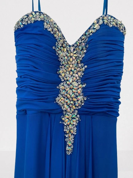 Blue Formal Prom Dress with Crystal Beading - Size 9 - Very Good Used Condition 1