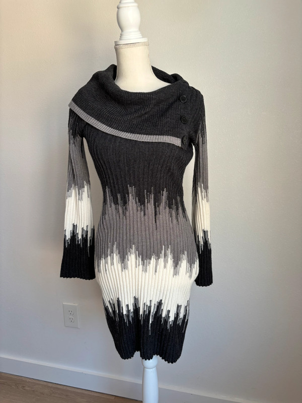 Sandra Darren sz L ribbed knit ombre sweater dress with cowl neckline 2