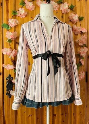 Striped Ribbon Blouse | Satin Waist Bow | Barbiecore Romance | 794., marque: y2k, état: Très bon état, taille: M / 38 / 10, 18,00 €, 19,60 € Protection acheteurs incluse