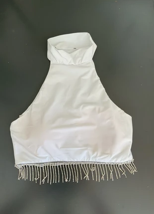 Top bianco elegante con collo alto, condizioni: Ottime, taglia: M / IT 42 / EU 38, €5.00, €5.95 include la Protezione acquisti