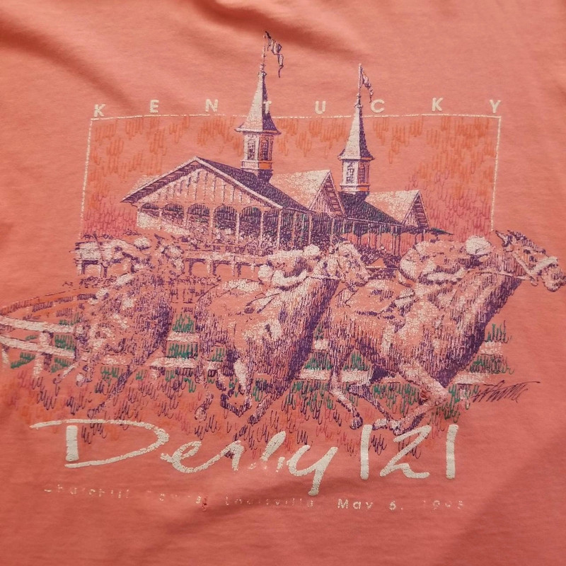 Vintage Fruit of the Loom Made in USA 1993 Kentucky Derby Pink Tee 4