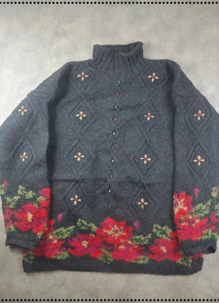 Pull Col Montant Tricot Épais Motif Floral Rosaces Gris Anthracite Rouge Vintaged'hiver – Taille M, marke: Vintage Dressing, zustand: Sehr gut, größe: M / 38 / 10, 18,00 €, 19,60 € inklusive Vinted-Käuferschutz