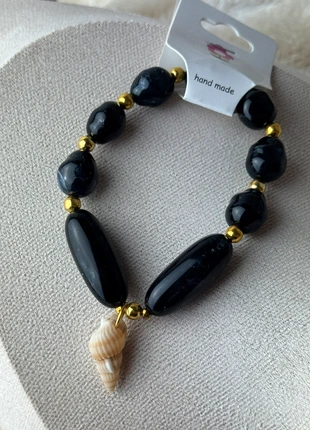 Bracelet élastique acrylique noir marbré, marque: Fait Main, état: Très bon état, 5,00 €, 5,95 € Protection acheteurs incluse