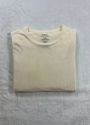 T-shirt manches courtes col rond uni Ralph Lauren - Taille M Homme - Blanc crème logo noir, brand: Ralph Lauren, condition: Good, size: M, €5.00, €5.95 includes Buyer Protection