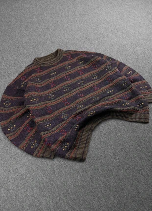 Pull Ethnic Vintage 80s en Maille Violet / Multicolore à Motifs Reliefs "Coogi Style" 40% Laine (L), marke: Vintage Dressing, zustand: Sehr gut, größe: L, 26,00 €, 28,00 € beinhaltet Vinted-Käuferschutz Pro