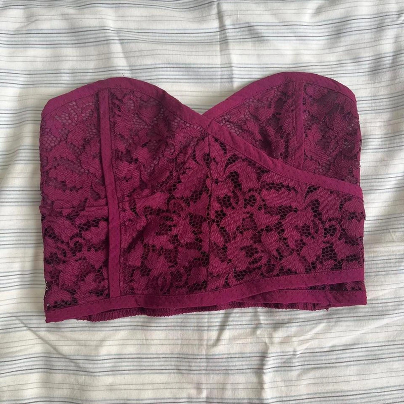 Free People Purple Lace Strapless Crop Top Size M 2