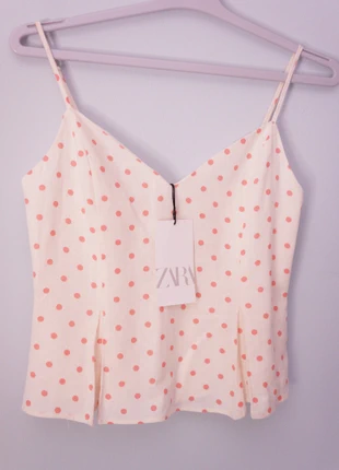 Camiseta de tirantes plisada con lunares Crop top, brand: Zara, condition: New with tags, size: M / 38 / 10, €10.00, €11.20 includes Buyer Protection