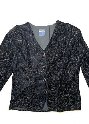 Vintage 80s Black Button-Up Velvet Jacket with Swirl Pattern Size 16, brand: Vintage, condition: Very good, size: L / UK 16-18, £35.00, £37.45 includes Buyer Protection Pro