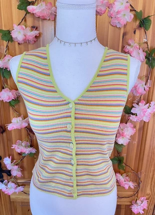 Striped Ribbed Button Front Tank Top | Y2K Summer Sleeveless., brand: Cute, condition: Good, size: XS / 34 / 6, €13.00, €14.35 includes Buyer Protection