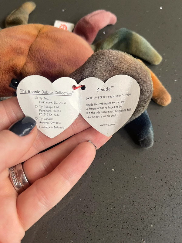 Claude the crab beanie baby sales tag errors