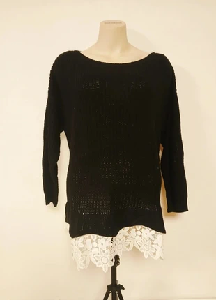 Pull noir dentelle blanche Tex taille XL, marque: TEX, état: Très bon état, taille: XL / 42 / 14, 5,00 €, 5,95 € Protection acheteurs incluse