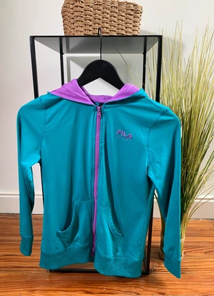 Veste zippée à capuche turquoise/violette, marque: FILA, état: Très bon état, taille: 10 ans / 140 cm, 10,00 €, 11,20 € Protection acheteurs (Pro) incluse