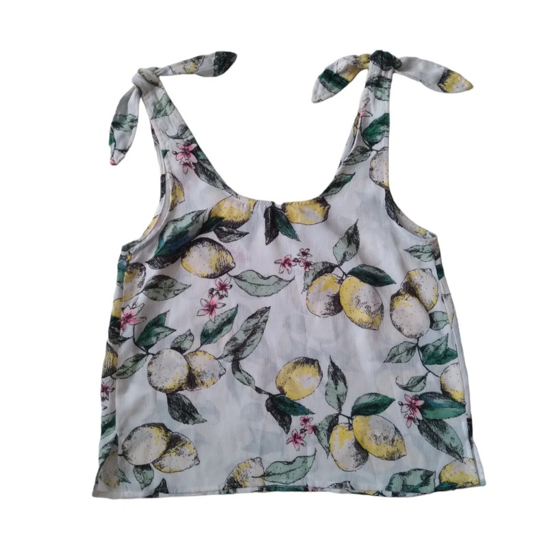 SO Juniors Medium Ivory White Shoulder Tie Lemon Print Sleeveless Crop Top NWT 2