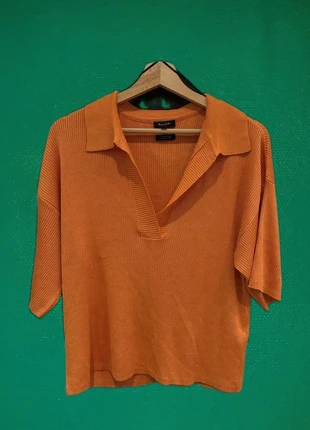 Massimo Dutti Vintage - Polo maille colorée côtelée Orange Reflet or - Y2K / Quiet Luxury Taille M, brand: Massimo Dutti, condition: Very good, size: M / 38 / 10, €12.00, €13.30 includes Buyer Protection