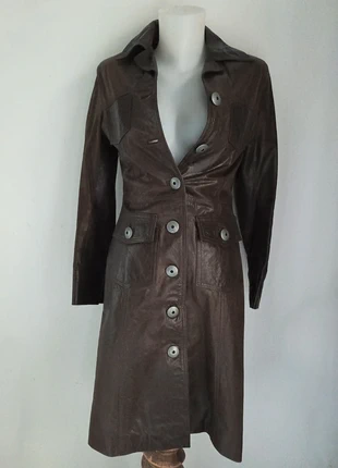 Manteau vintage trench mi long cuir d'agneau marron gros boutons, marque: Vintage Dressing, état: Très bon état, taille: S / 36 / 8, 95,00 €, 100,45 € Protection acheteurs (Pro) incluse