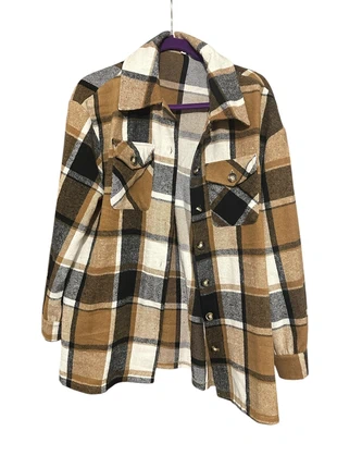 Oversized Checked Shacket – Brown/Tan/Black | Size M, brand: Shein, condition: Very good, size: M / UK 12-14, £5.00, £5.95 includes Buyer Protection