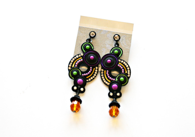 Boucles d'oreilles chandeliers pendants cristaux - perles ethnique aztec aztèque design- Neuf 1